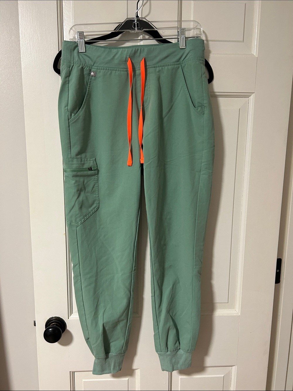 Figs Mint Green Scrub Jogger Pants with Orange Drawstring
